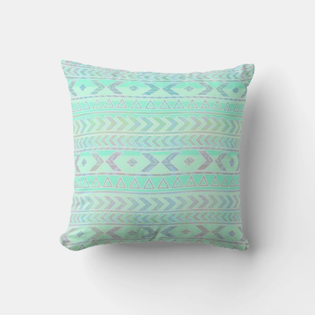 Cute Aztec Influenced Pattern Pale Turquoise Cushion (Front)