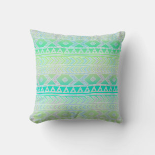 Cute Aztec Influenced Pattern Turquoise and Greens Cushion