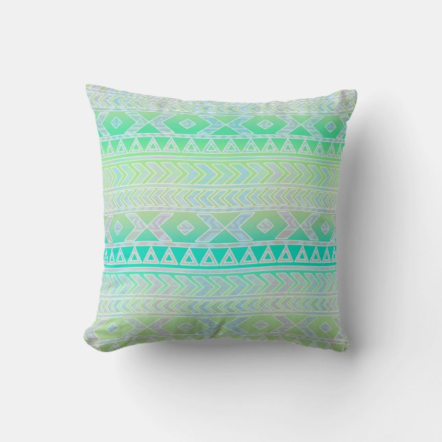 Cute Aztec Influenced Pattern Turquoise and Greens Cushion (Front)