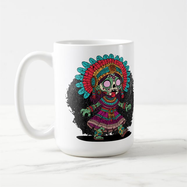 Cute Aztec Zombie Coffee Mug (Left)
