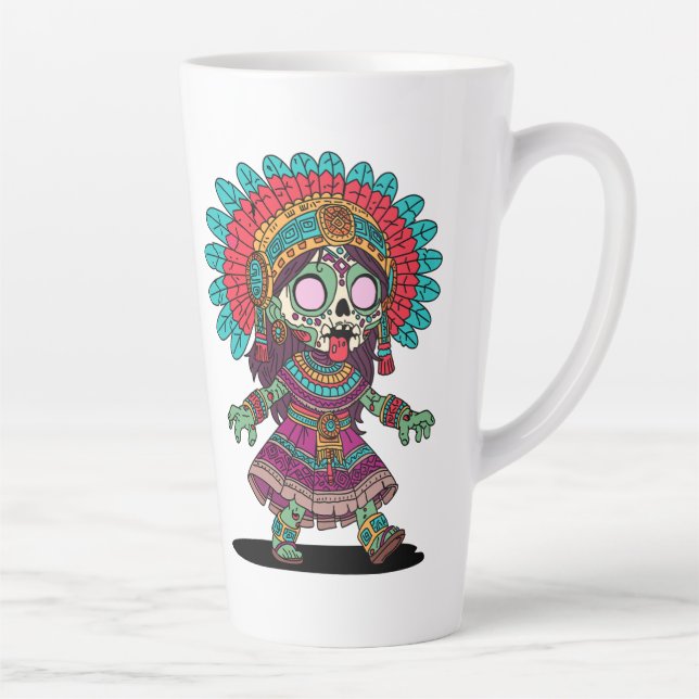 Cute Aztec Zombie Latte Mug (Right)