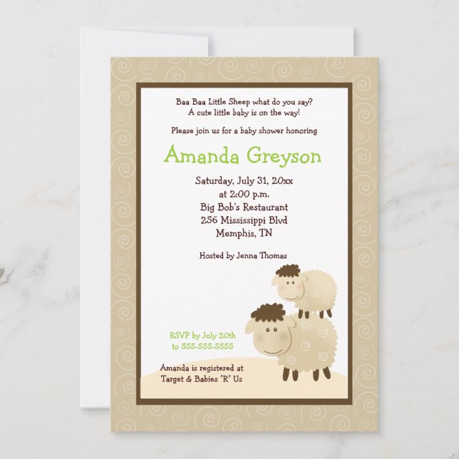 Cute Baa Baa Sheep 5x7 Baby Shower Invite Neutral (Front)