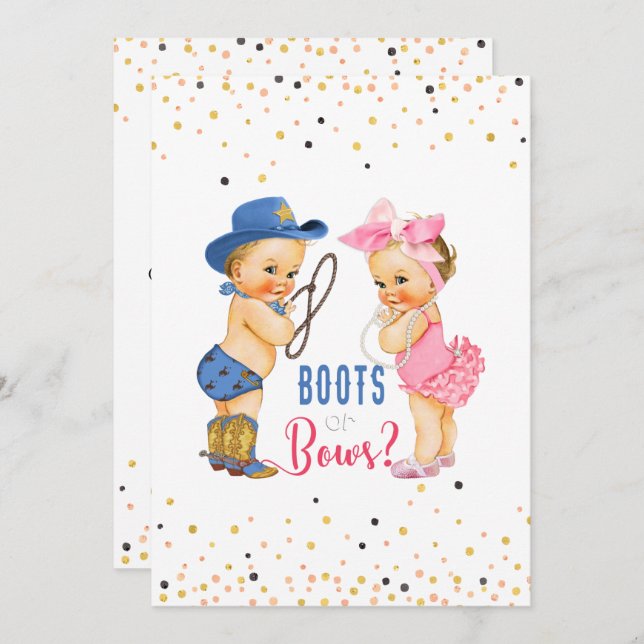 Cute  Babies Boots Or Bows Gender Reveal Invitation (Front/Back)