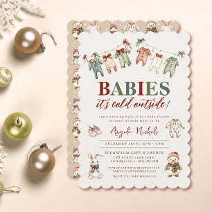 Cute Babies It's Cold Outside Twin Baby Shower  Invitation