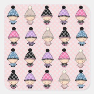 Cute Babies on Pink Polkadot Baby Shower Stickers