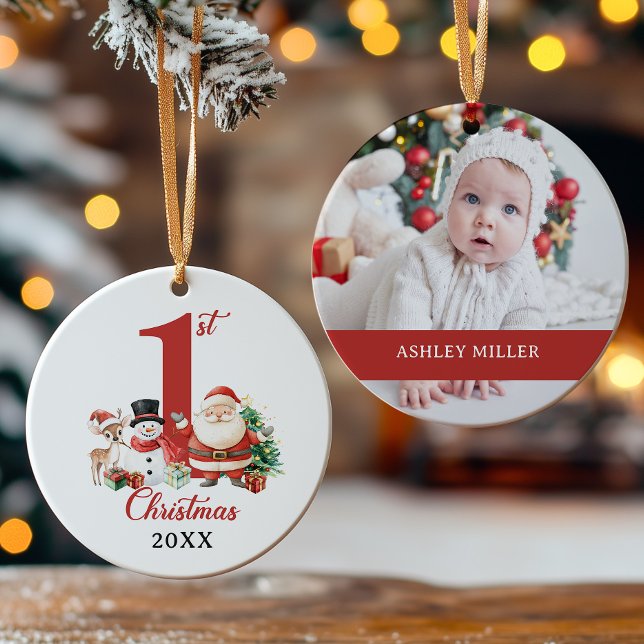 Cute Baby 1st Christmas Photo Ceramic Ornament (Creator Uploaded)