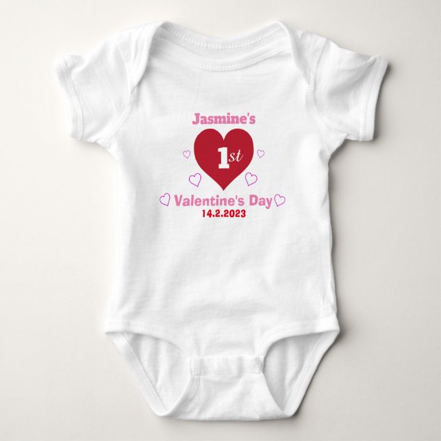 Cute Baby 1st Valentine's Day Personalised White Bodysuit (Front)