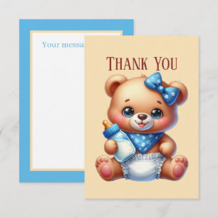 Cute baby add message girl bear thank you card