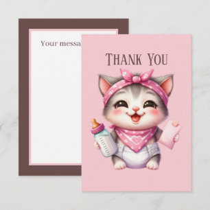 Cute baby add message girl cat thank you card