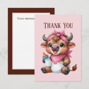 Cute baby add message girl highland cow thank you card