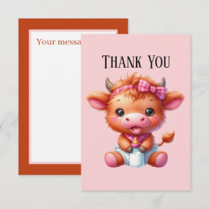 Cute baby add message girl Highland cow Thank You Card