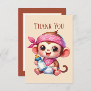 Cute baby add message girl monkey thank you card