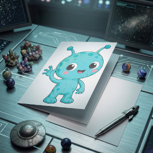 Cute Baby Alien Space Monster Card