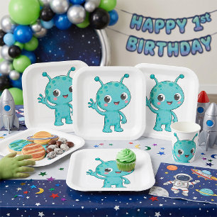 Cute Baby Alien Space Monster Paper Plate