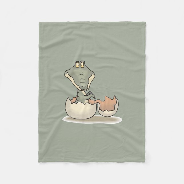 Cute Baby Alligator Cartoon Hatching from Eggshell Fleece Blanket (Front)