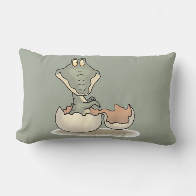 Cute Baby Alligator Cartoon Hatching from Eggshell Lumbar Cushion (Front)