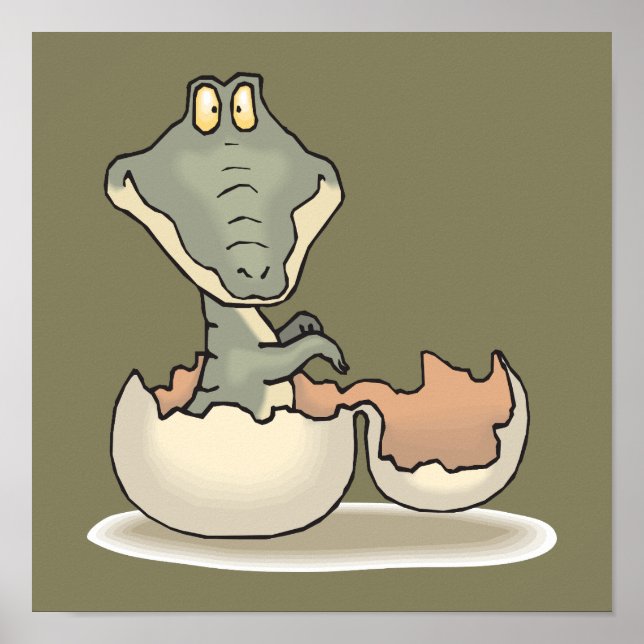 Cute Baby Alligator Cartoon Hatching from Eggshell Poster (Front)