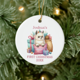Cute Baby Alpaca Christmas Ceramic Ornament