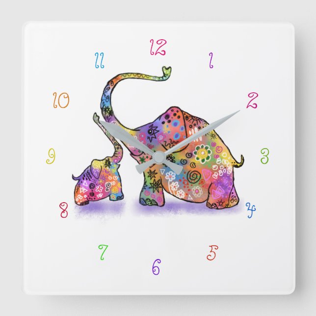 Cute Baby and Mother Elephant Wall Clock (Front)