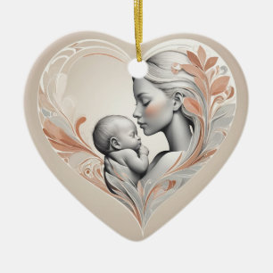 cute baby and mum ceramic ornament