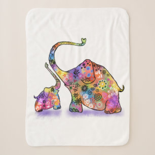 Cute Baby and Mum Elephant Baby Sherpa Blanket