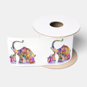 Cute Baby and Mum Elephant Ribbon Satin Ribbon