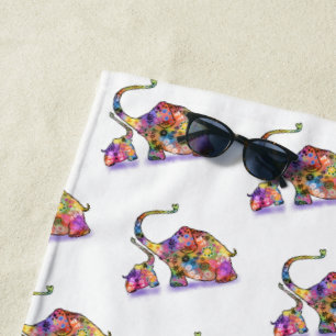 Cute Baby and Mum Elephants Beach Towel