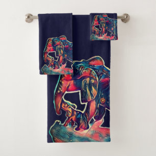 cute baby and mummy elephant  bath towel set