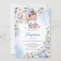 Cute baby angel Dusty Blue ivory Flowers Baptism