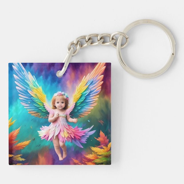 Cute Baby Angel Wings Art-38424 Key Ring (Back)