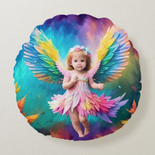 Cute Baby Angel Wings Art-38424 Round Cushion