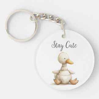 Cute Baby Animal Duck Quote Stay Cute Round Key Ring