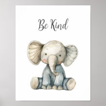 Cute Baby Animal Elephant Be Kind Nursery Kid Room