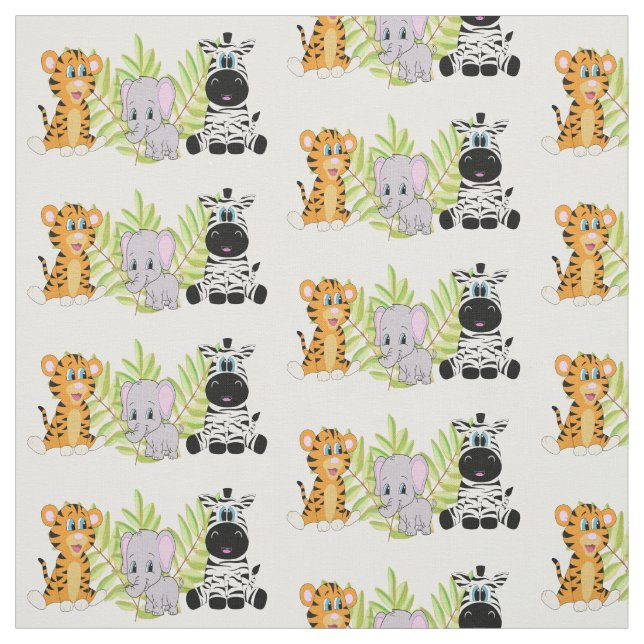 Cute Baby Animal Jungle Theme Tiger Elephant Zebra Fabric (Swatch)
