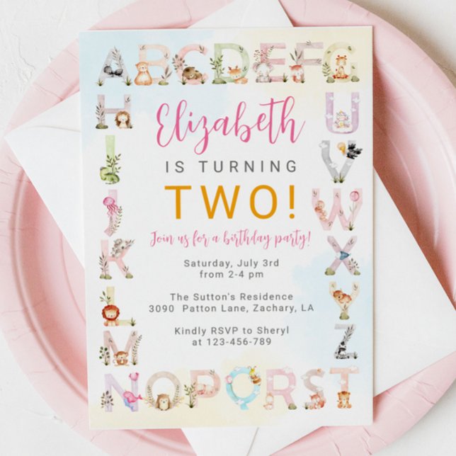 Cute Baby Animals Alphabet Birthday Invitation (Creator Uploaded)
