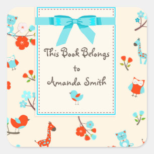 Cute Baby Animals and Flowers Book Plate Sticker