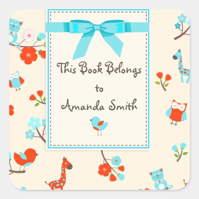 Cute Baby Animals and Flowers Book Plate Sticker (Front)