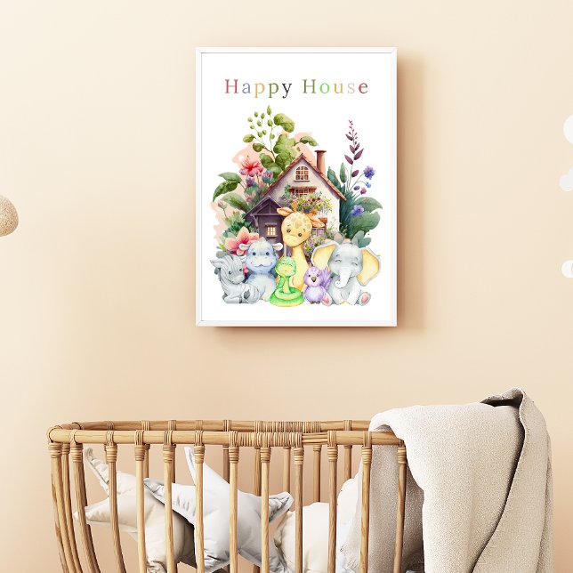 Cute Baby Animals And Happy House | Colourful Text Poster (Creator Uploaded)