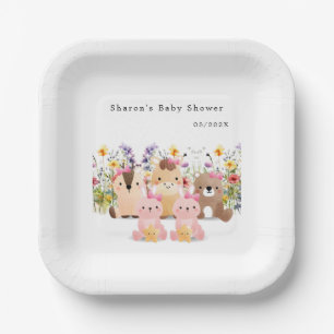 Cute Baby Animals and Wildflower Baby Shower Paper Plate