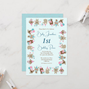 Cute Baby Animals Celebrating 1st Birthday Picnic  Invitation
