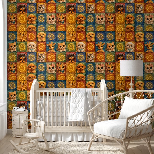 Cute baby animals cozy knitted style wallpaper col (Kids)