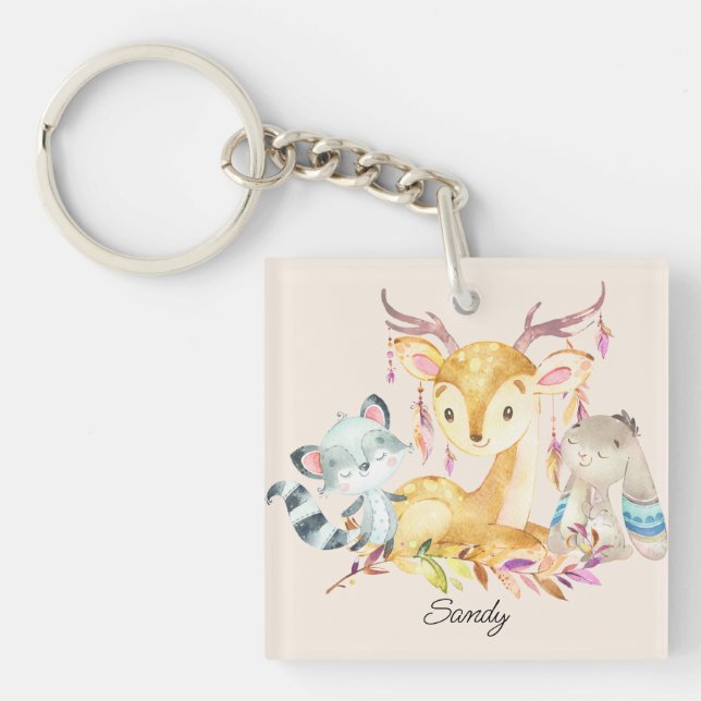 Cute Baby Animals Custom Name Gender Neutral     Key Ring (Front)