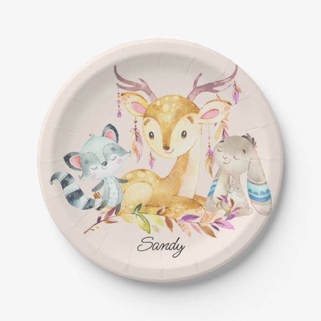 Cute Baby Animals Custom Name Gender Neutral     Paper Plate (Front)