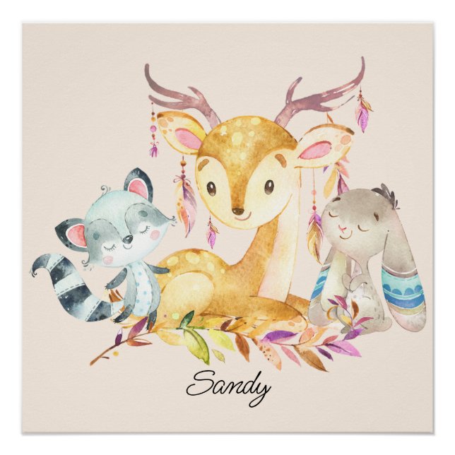 Cute Baby Animals Custom Name Gender Neutral    Poster (Front)