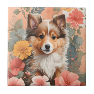 Cute Baby Animals Cute Shetland Sheepdog Puppy Ceramic Tile
