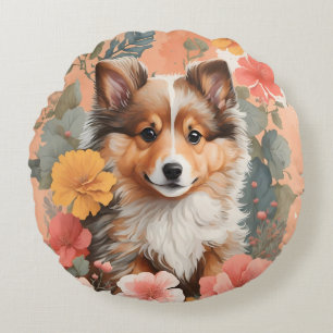 Cute Baby Animals Cute Shetland Sheepdog Puppy Round Cushion
