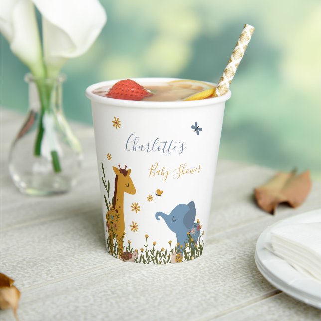 Cute Baby Animals Floral Baby Shower Paper Cups (Insitu)