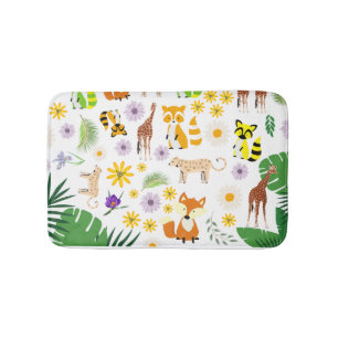 Cute baby animals Giraffe l Safari pattern white   Bath Mat