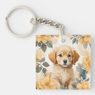 Cute Baby Animals Golden Retriever Puppy Key Ring