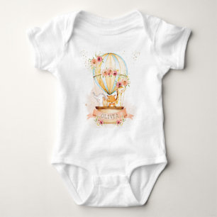 Cute Baby Animals Hot Air Balloon Floral  Baby Bodysuit